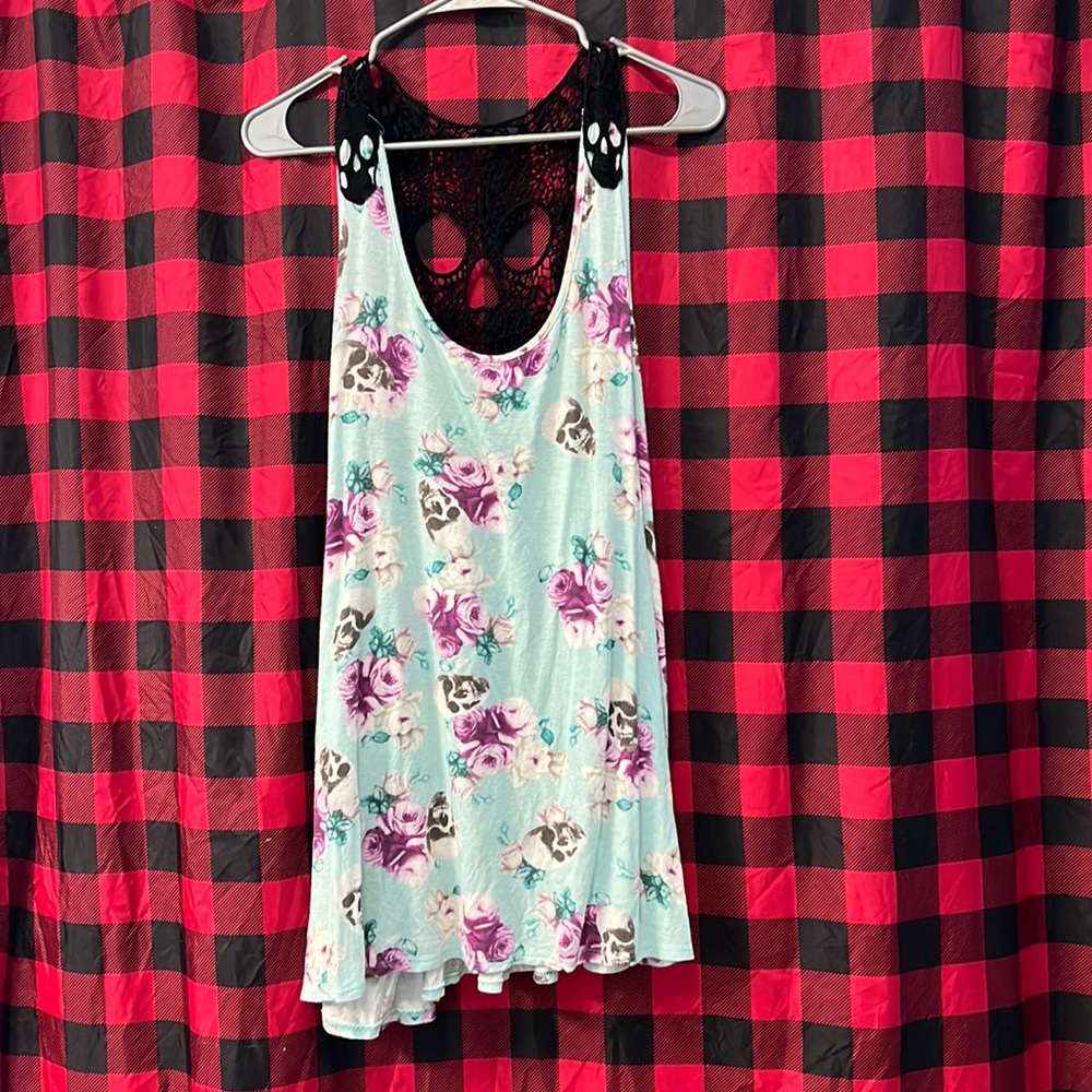 Midnight Hour Size 1 Floral Skull Back Tank Top